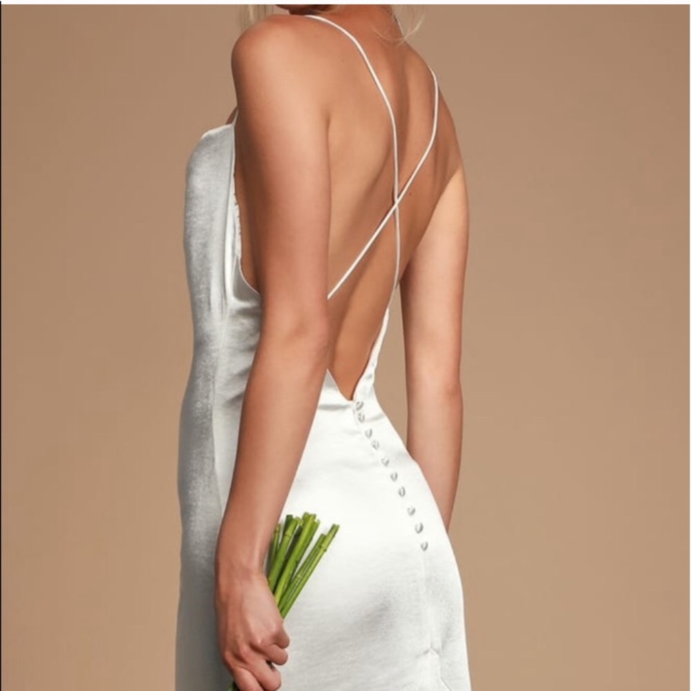Elliatt Aisle White Satin Cowl Neck Maxi Dress - Picture 4 of 6
